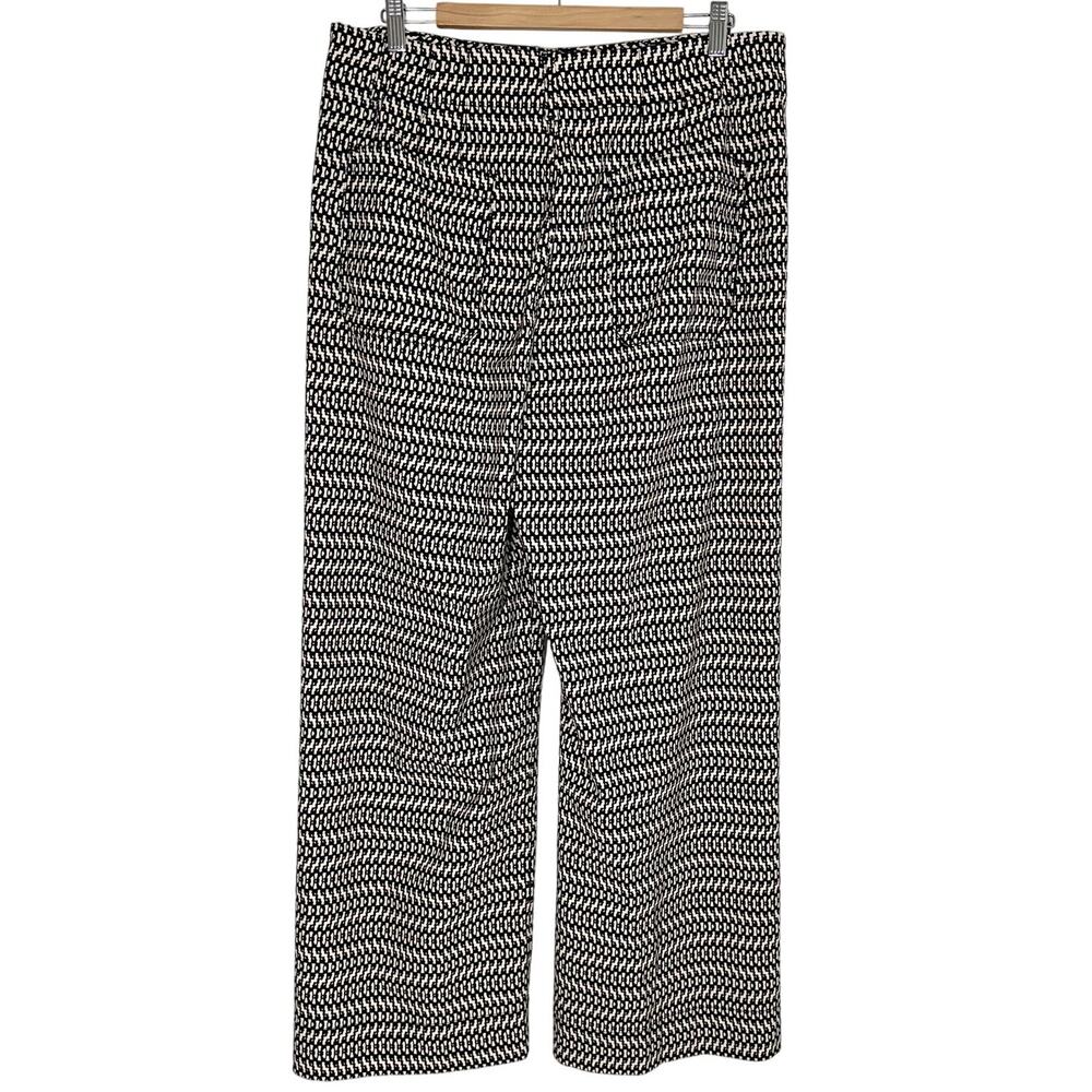 Anthropologie Maeve Colette Cropped Wide Leg Pants | Black‎ White Print | SZ 33T - Picture 5 of 13